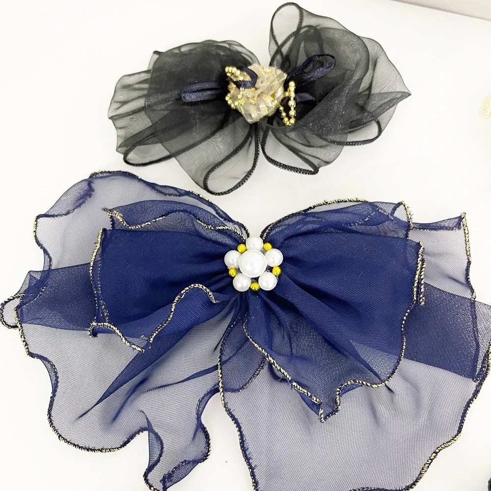 Lot of 8 Vintage Bow Barrettes Chiffon Pearl 80s 90s Victorian Cottagecore Fairy